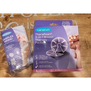 Lansinoh TheraPearl 3-in-1 Breast Therapy 2 reusable packs & covers Plus Samples